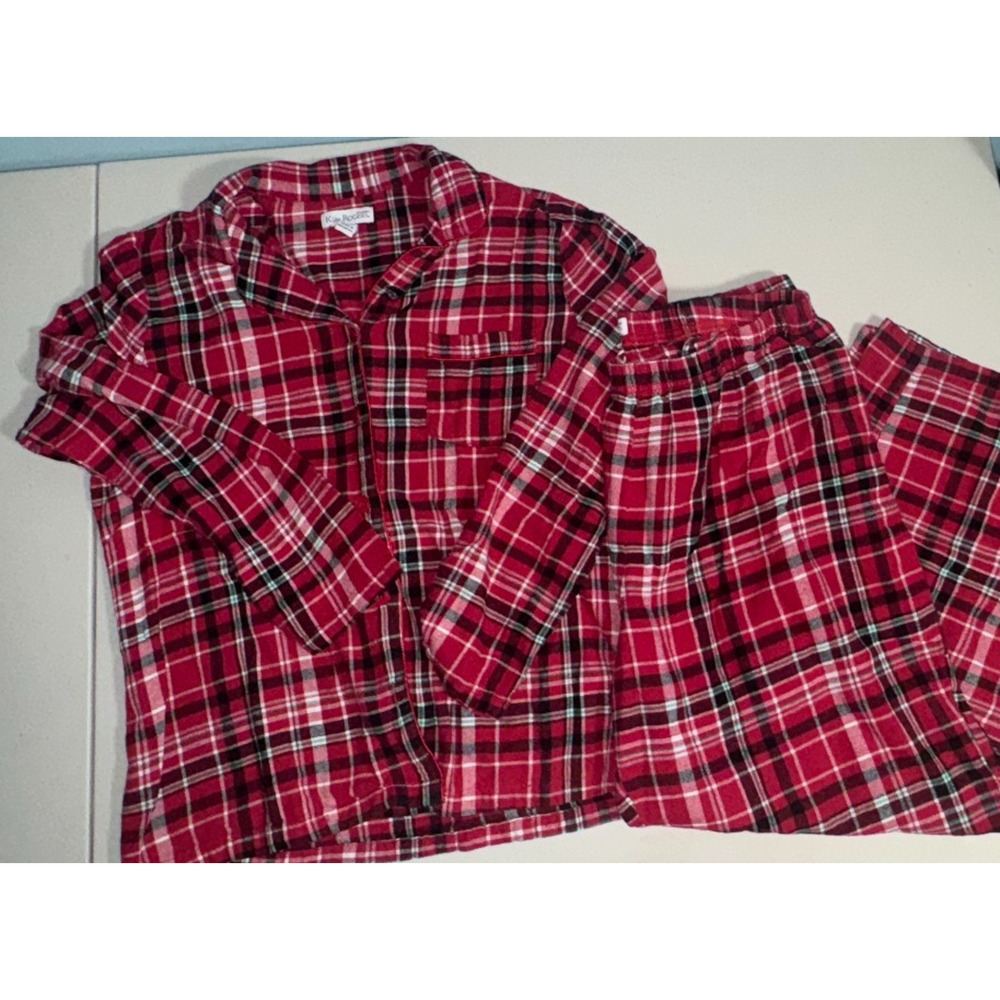 Kim‎ Rogers Womens L Pajama Set Plaid Holiday Intimates Sleepwear Warm Cozy Soft